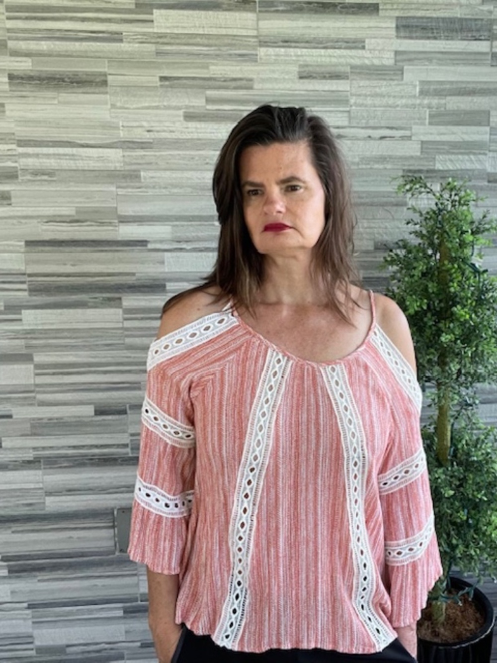 Hummingbird Cold Shoulder Boho Top Large Bell Sleeve Lace Trim